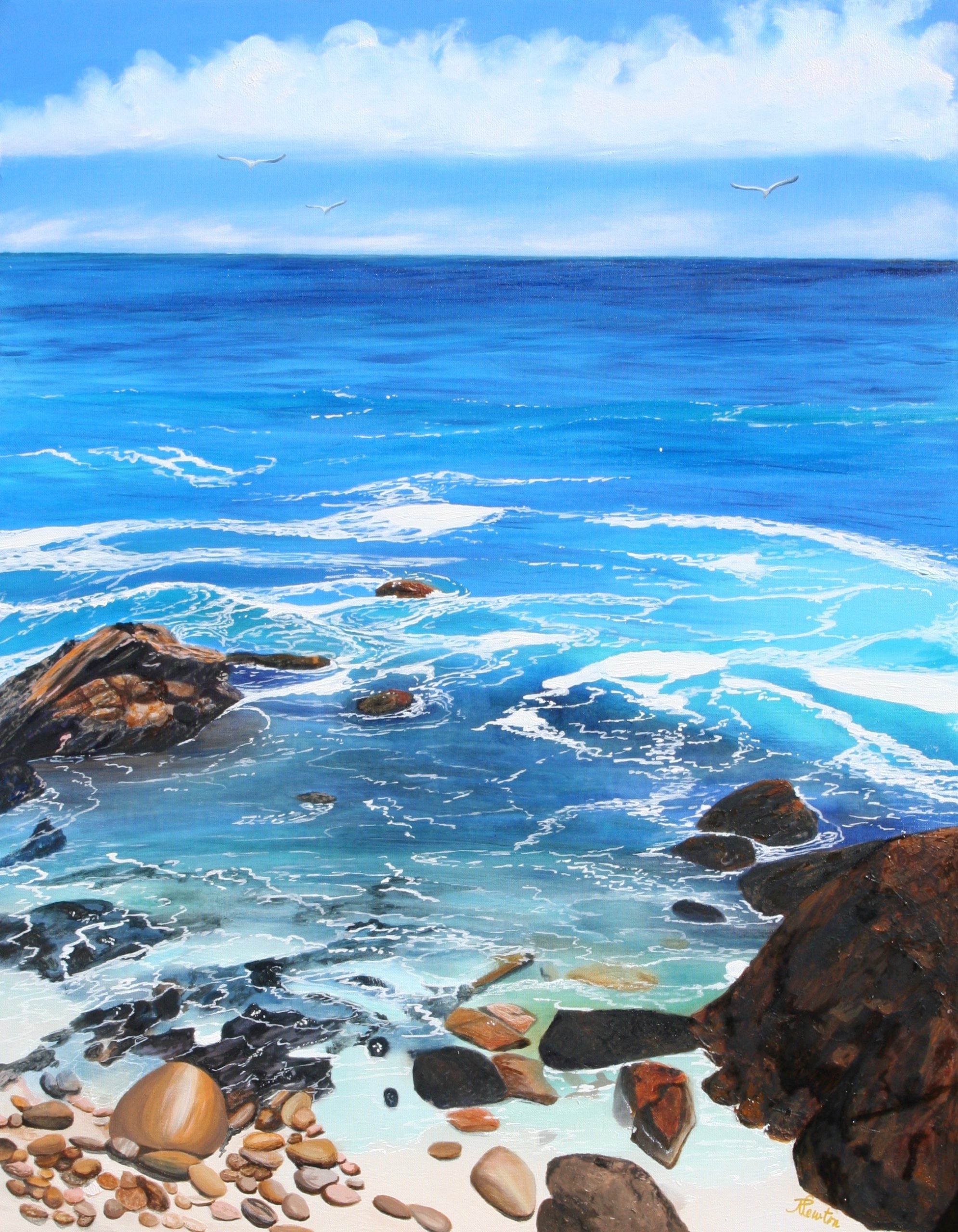Edge of the Sea, Oil on Silk Canvas $800.