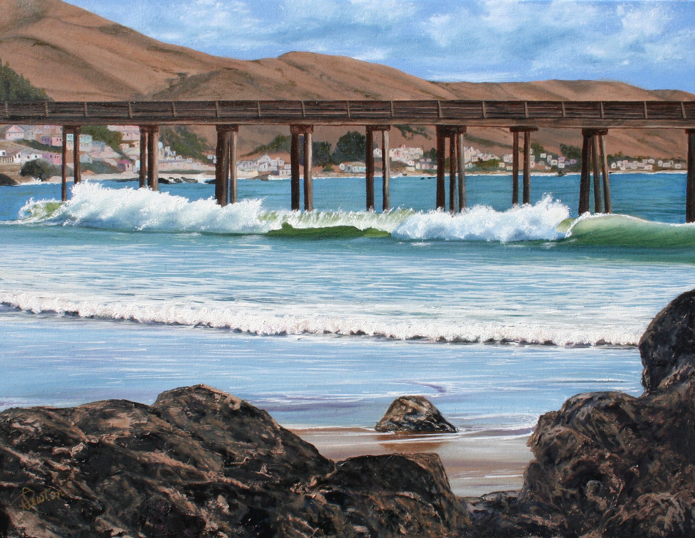 Cayucos Pier II, Oil on canvas $700.