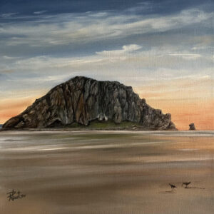 Until Morning (Morro Rock), 12x12 inch framed Oil Painting